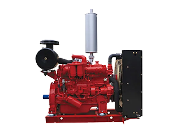 FANCY FD diesel engine in red with an air filter, an upright exhaust silencer and a radiator, on a base frame