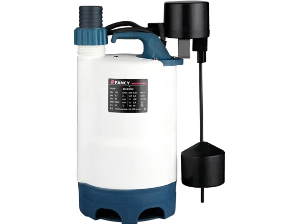 FANCY SPL plastic submersible pump with a white body and a float switch